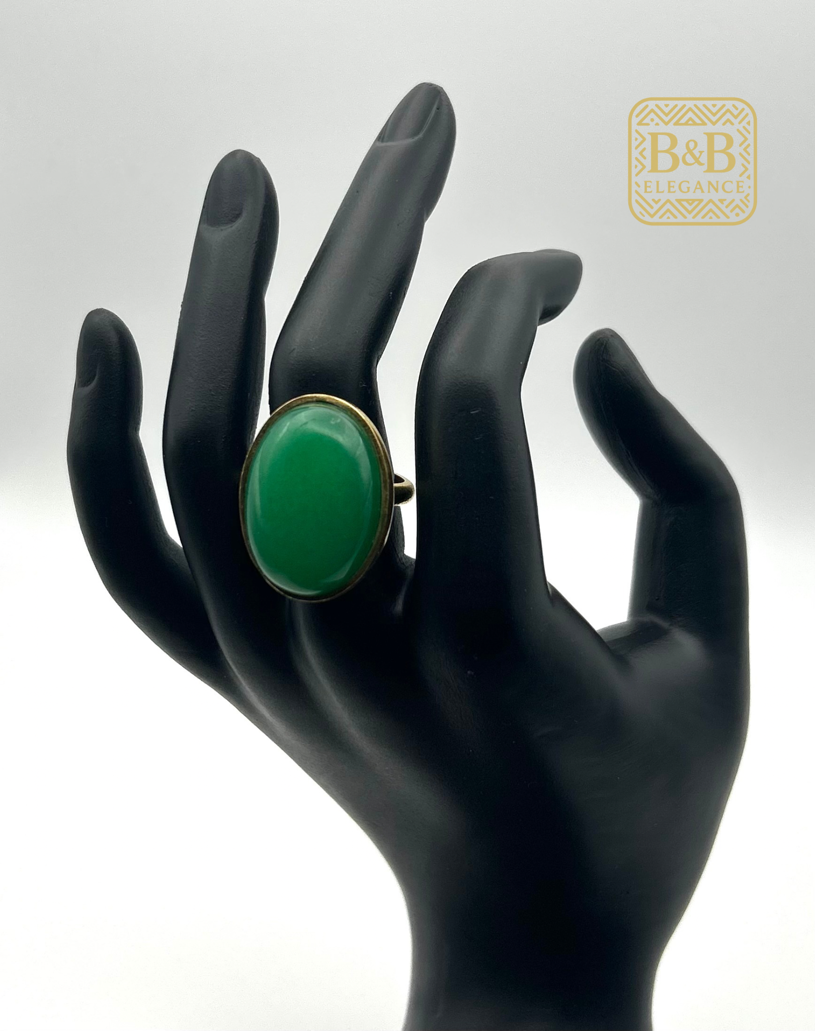 bague ethnique bronze plaqué or vert