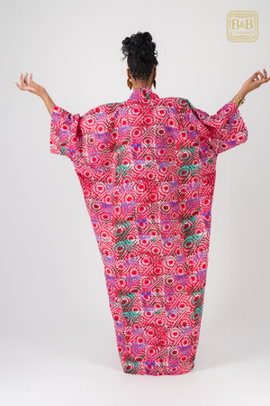 Robe africaine ankara rose motif floral fait main Sénégal - tenue femme cérémonie