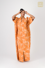Robe africaine ankara orange motif floral fait main Sénégal - tenue femme cérémonie