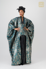Boubou chic brocart vert et or fait main pièce unique - tenue africaine femme cérémonie