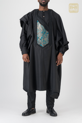 ensemble africain homme 3 pièces noir vert doré brodé fait main sur mesure - tenue cérémonie mariage