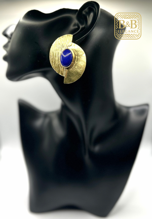 boucle d'oreilles ethnique bronze plaqué or bleu