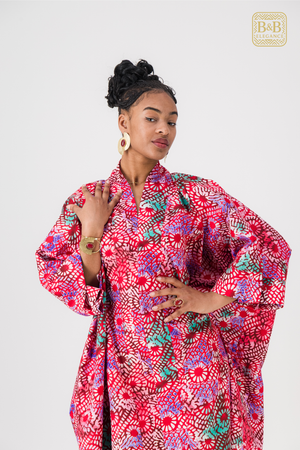Robe africaine ankara rose motif floral fait main Sénégal - tenue femme cérémonie