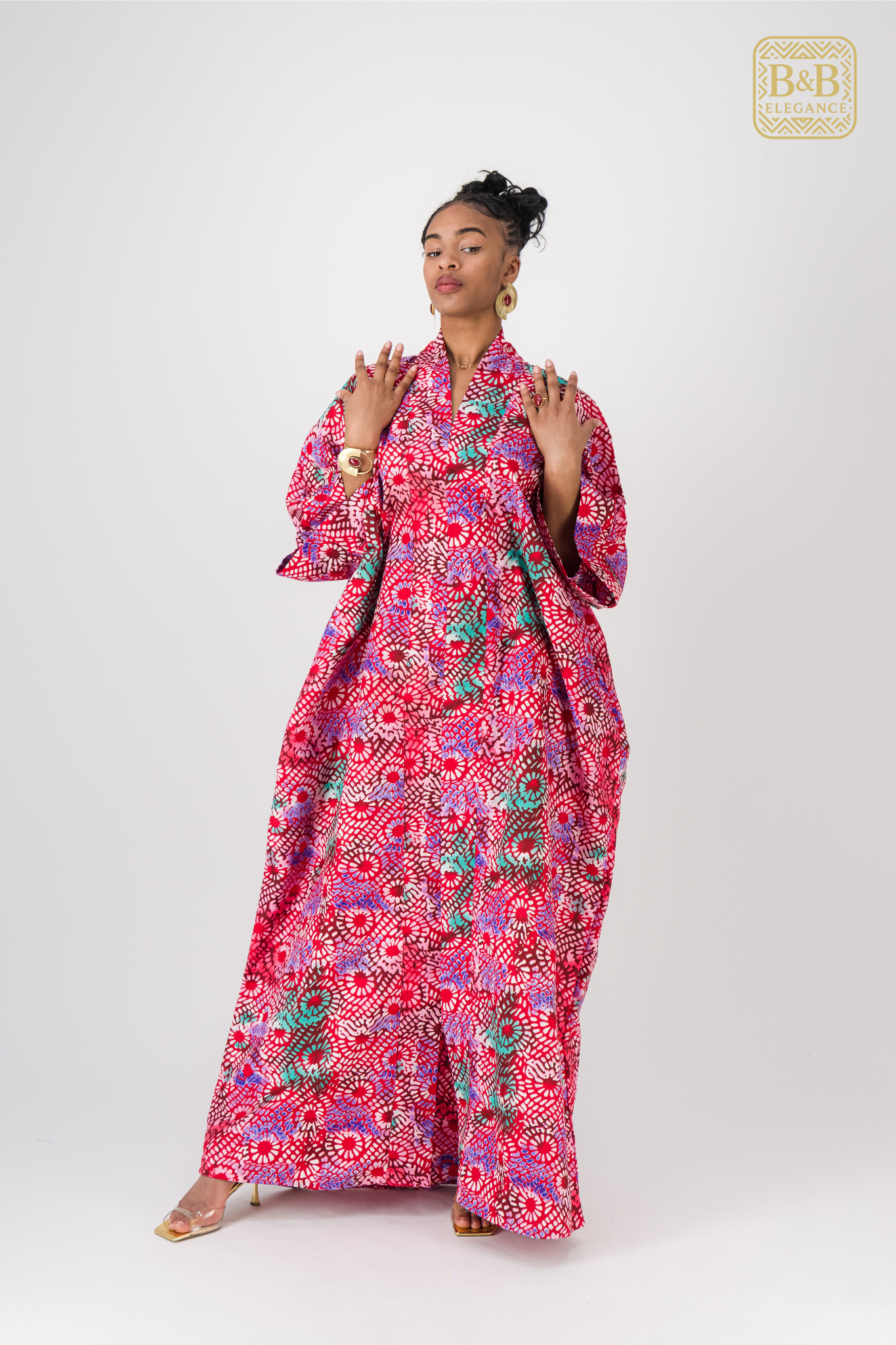Robe africaine ankara rose motif floral fait main Sénégal - tenue femme cérémonie