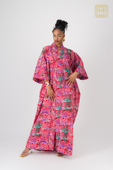 Robe africaine ankara rose motif floral fait main Sénégal - tenue femme cérémonie