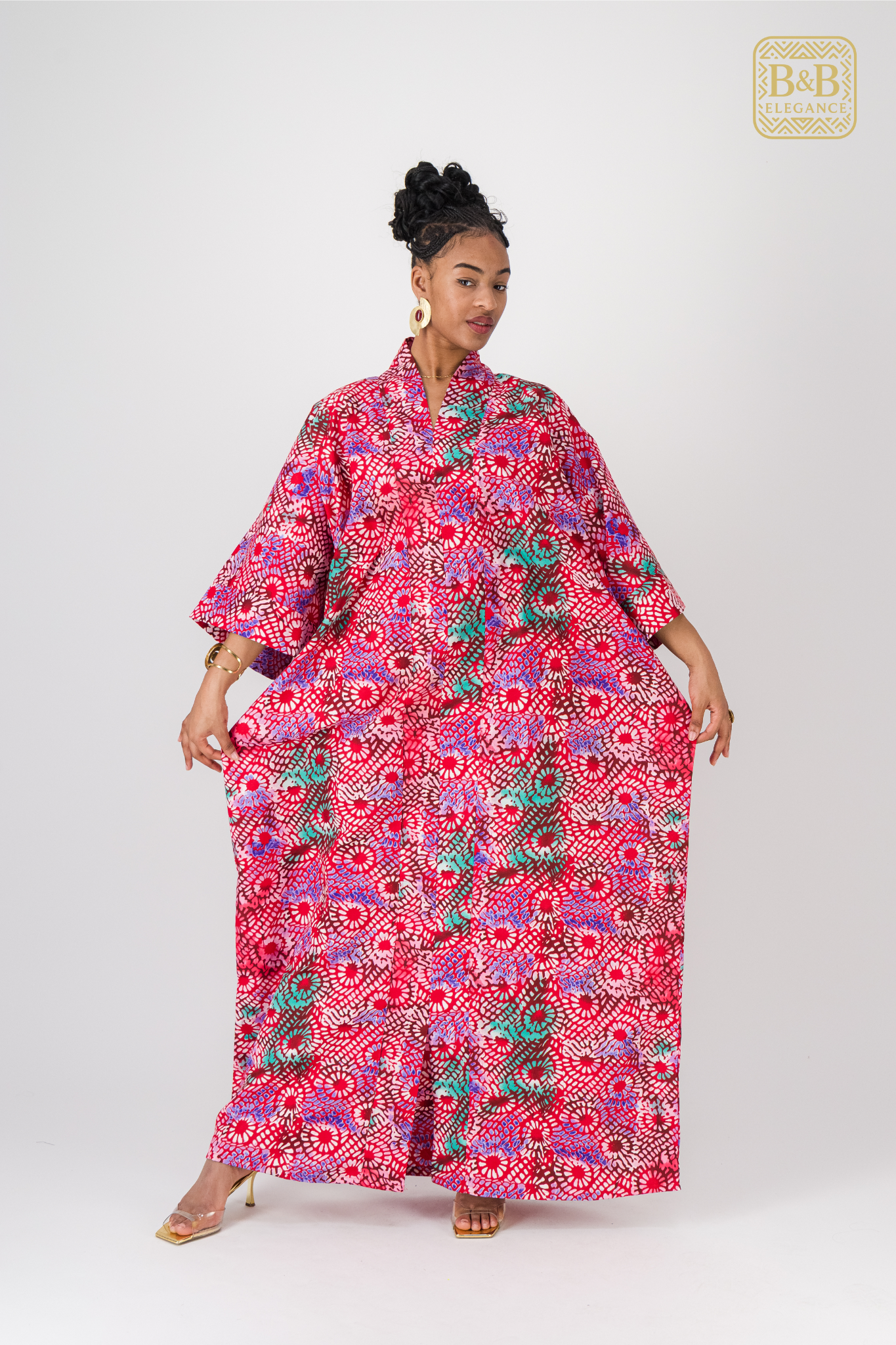 Robe africaine ankara rose motif floral fait main Sénégal - tenue femme cérémonie