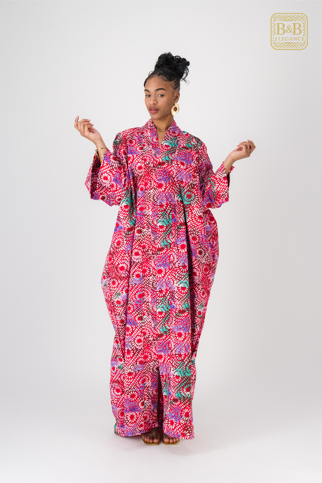 Robe africaine ankara rose motif floral fait main Sénégal - tenue femme cérémonie