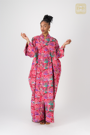 Robe africaine ankara rose motif floral fait main Sénégal - tenue femme cérémonie