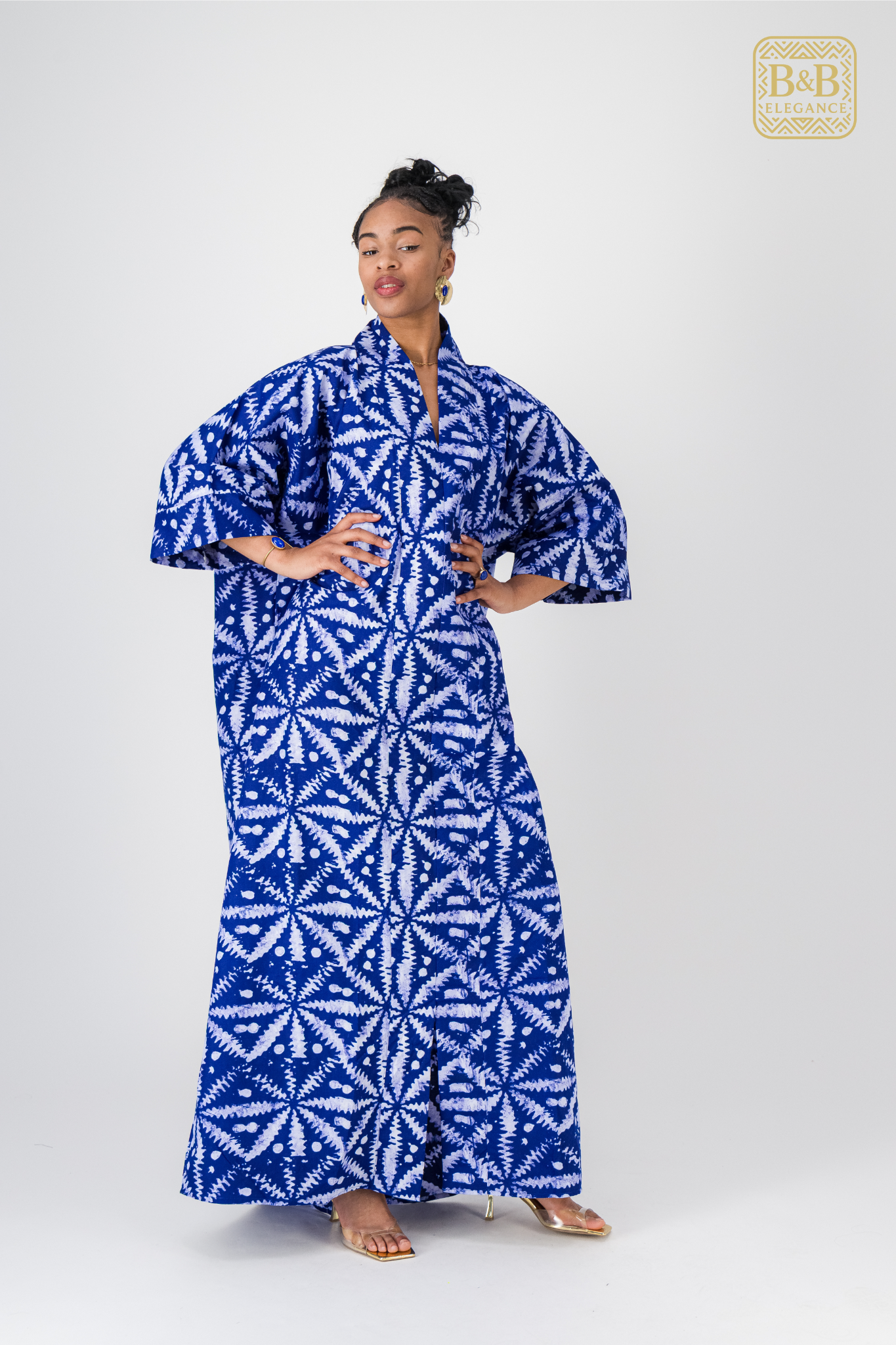 Robe africaine ankara bleue motif floral fait main Sénégal - tenue femme cérémonie
