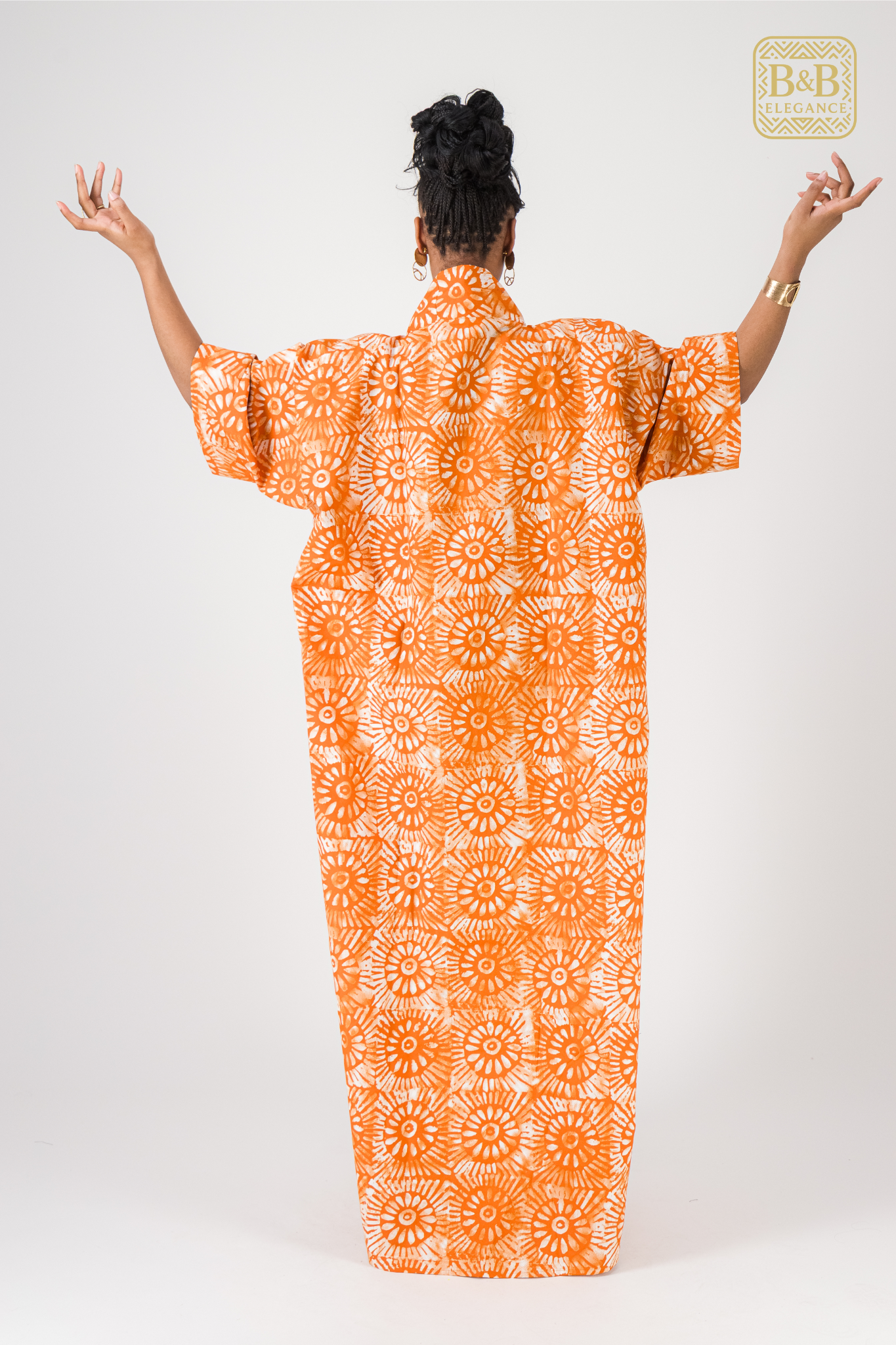 Robe africaine ankara orange motif floral fait main Sénégal - tenue femme cérémonie