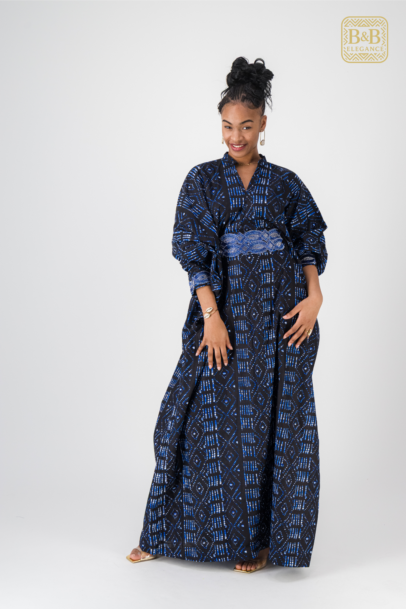 Robe africaine wax bleue fulani fait main Sénégal - tenue femme cérémonie
