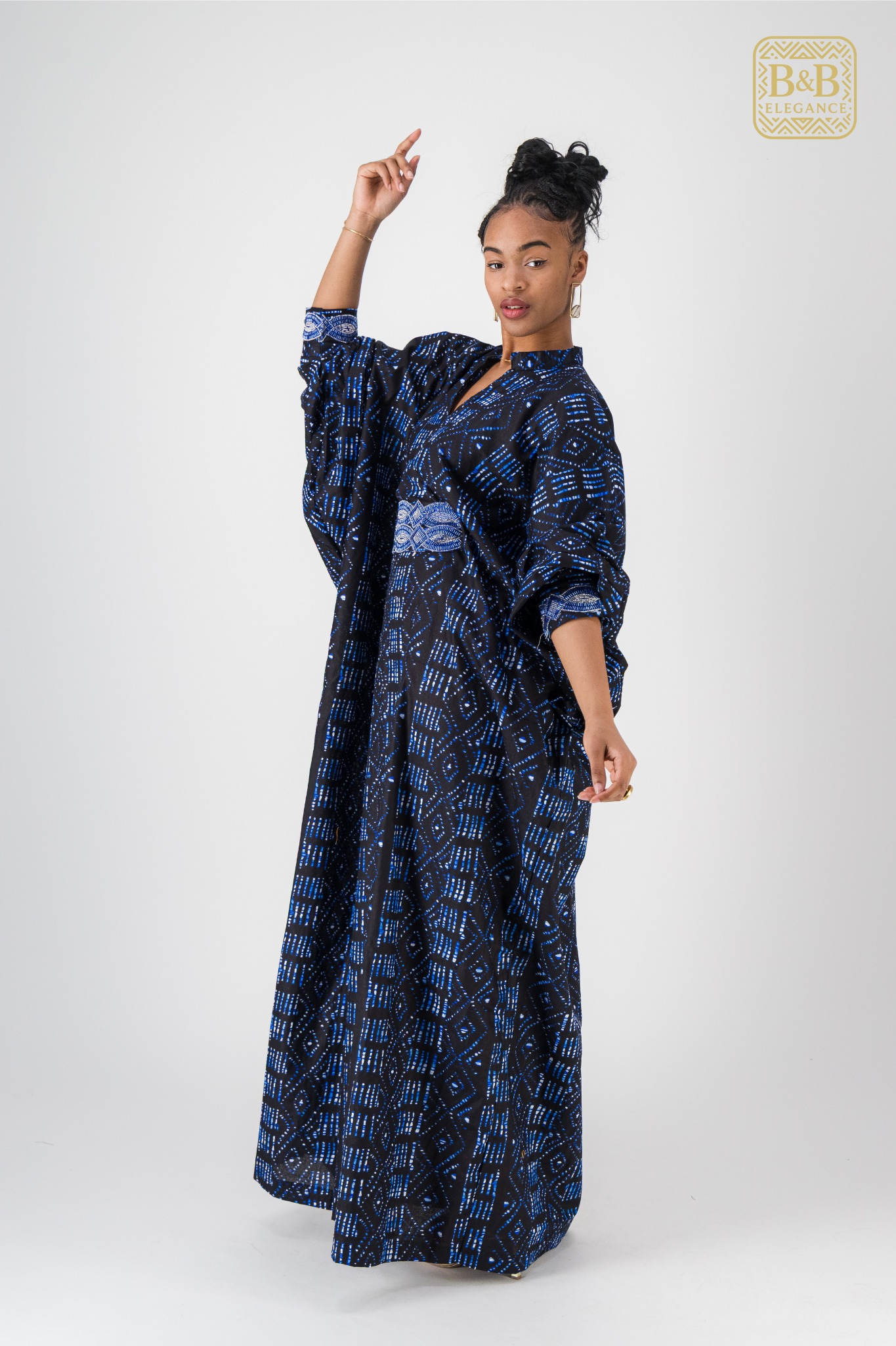 Robe africaine wax bleue fulani fait main Sénégal - tenue femme cérémonie