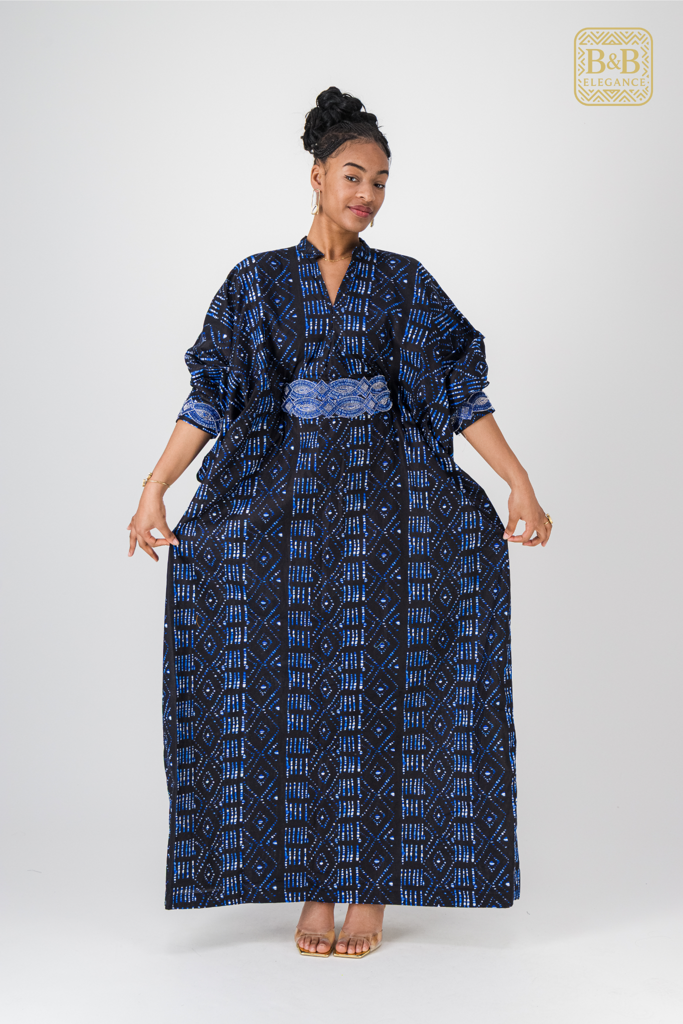 Robe africaine wax bleue fulani fait main Sénégal - tenue femme cérémonie