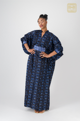 Robe africaine wax bleue fulani fait main Sénégal - tenue femme cérémonie