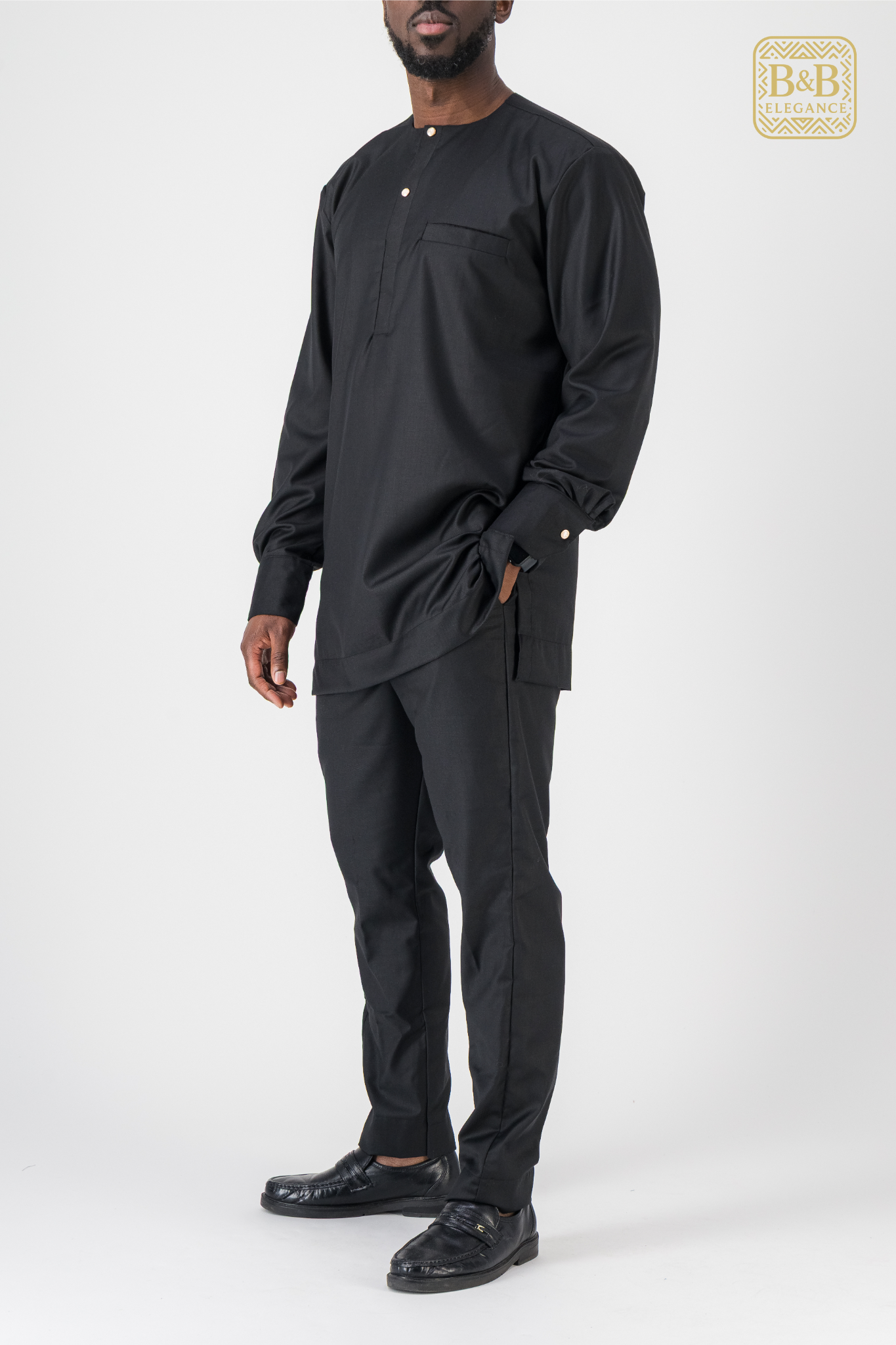 ensemble africain homme 3 pièces noir vert doré brodé fait main sur mesure - tenue cérémonie mariage