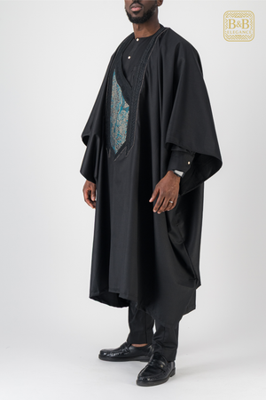 ensemble africain homme 3 pièces noir vert doré brodé fait main sur mesure - tenue cérémonie mariage