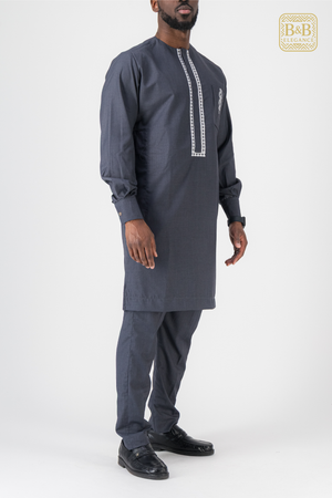 ensemble africain homme 2 pièces gris foncé brodé fait main sur mesure - tenue cérémonie mariage