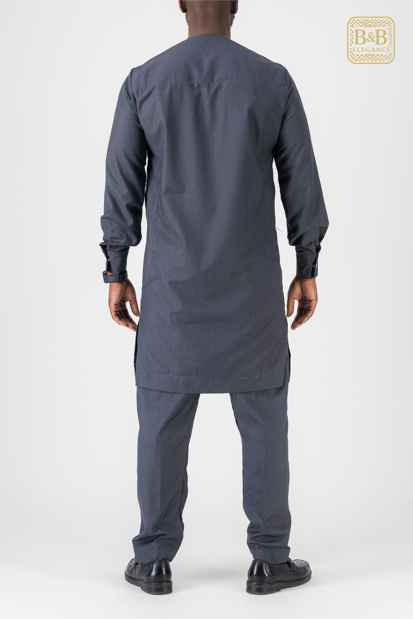 ensemble africain homme 2 pièces gris foncé brodé fait main sur mesure - tenue cérémonie mariage