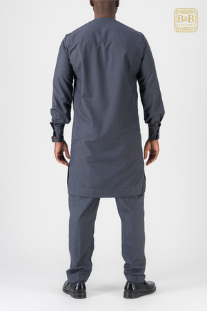 ensemble africain homme 2 pièces gris foncé brodé fait main sur mesure - tenue cérémonie mariage