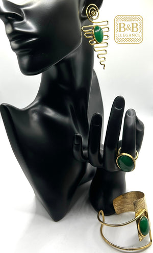 Parure ethnique bronze plaqué or vert