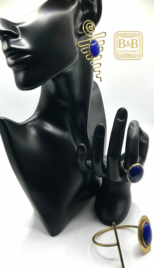 Parure ethnique bronze plaqué or bleu