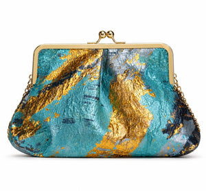 Pochette brocart bleue et or fait main - accessoire africain femme