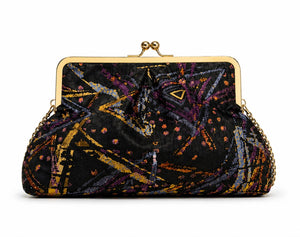 Pochette brocart noir multicolore et or fait main - accessoire africain femme