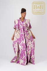Kimono chic brocard violet et robe bustier satin fait main pièce unique - tenue africaine femme cérémonie