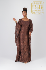 Robe élégante dentelle marron doublure satin fait main sénégal - tenue africaine femme cérémonie