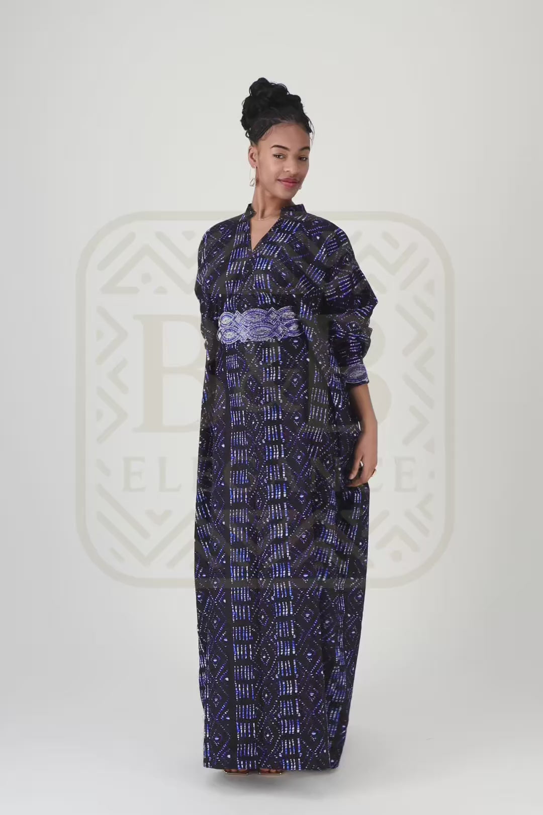 Robe africaine wax bleue fulani fait main Sénégal - tenue femme cérémonie