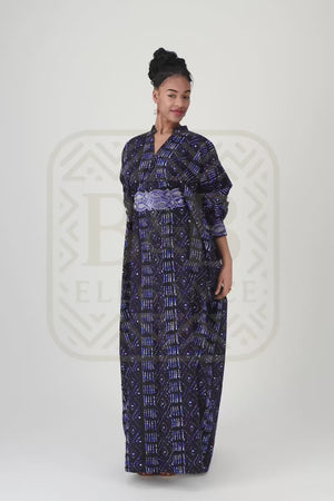 Robe africaine wax bleue fulani fait main Sénégal - tenue femme cérémonie