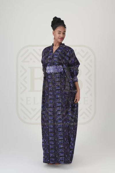 Robe africaine wax bleue fulani fait main Sénégal - tenue femme cérémonie
