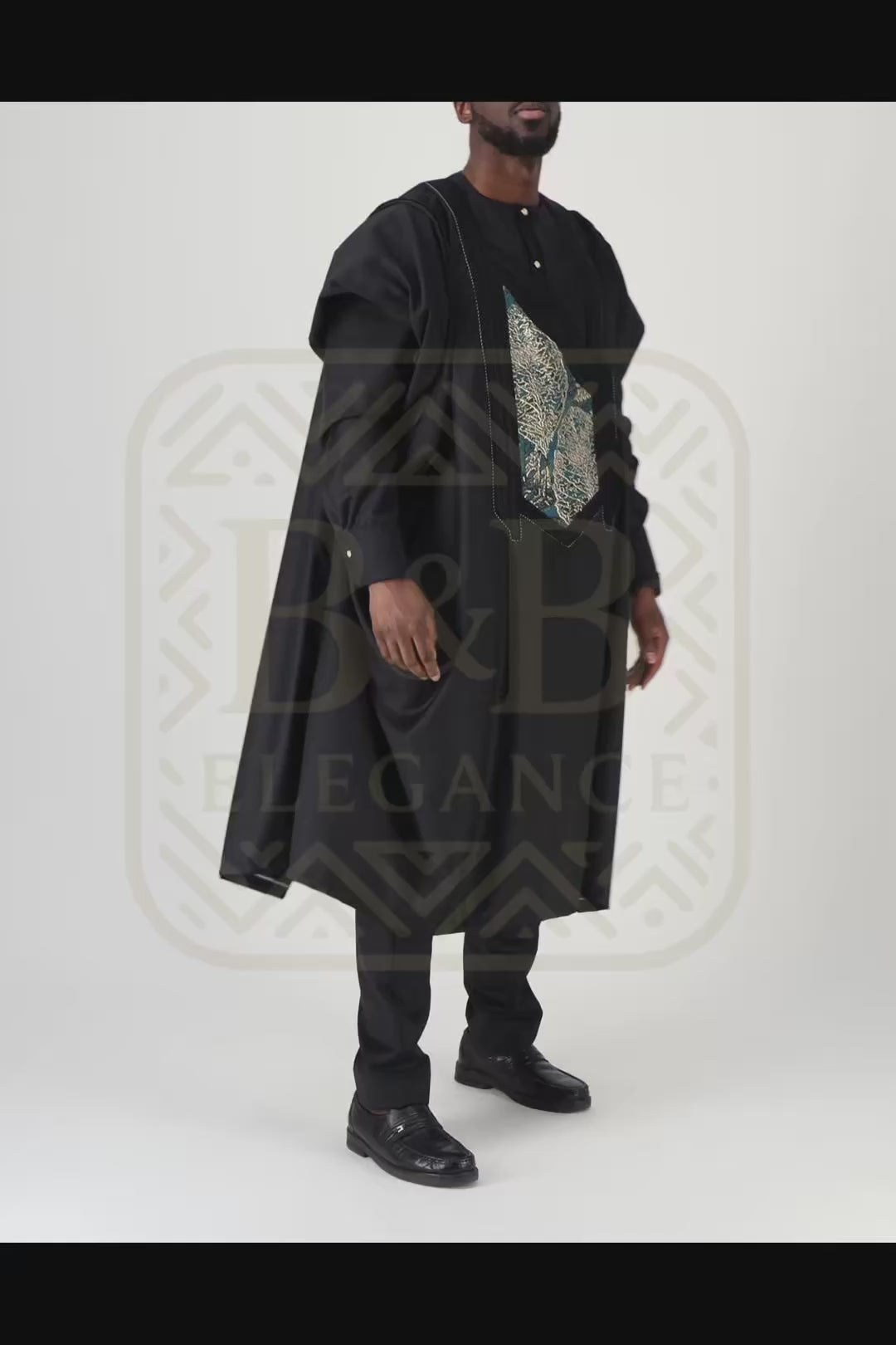 ensemble africain homme 3 pièces noir vert doré brodé fait main sur mesure - tenue cérémonie mariage