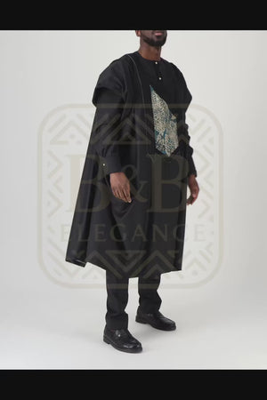 ensemble africain homme 3 pièces noir vert doré brodé fait main sur mesure - tenue cérémonie mariage