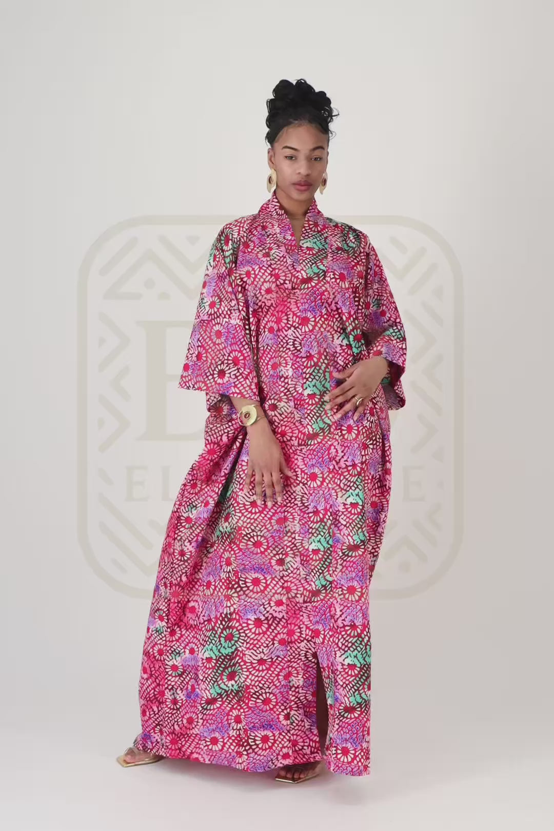 Robe africaine ankara rose motif floral fait main Sénégal - tenue femme cérémonie