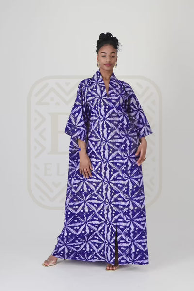 Robe africaine ankara bleue motif floral fait main Sénégal - tenue femme cérémonie