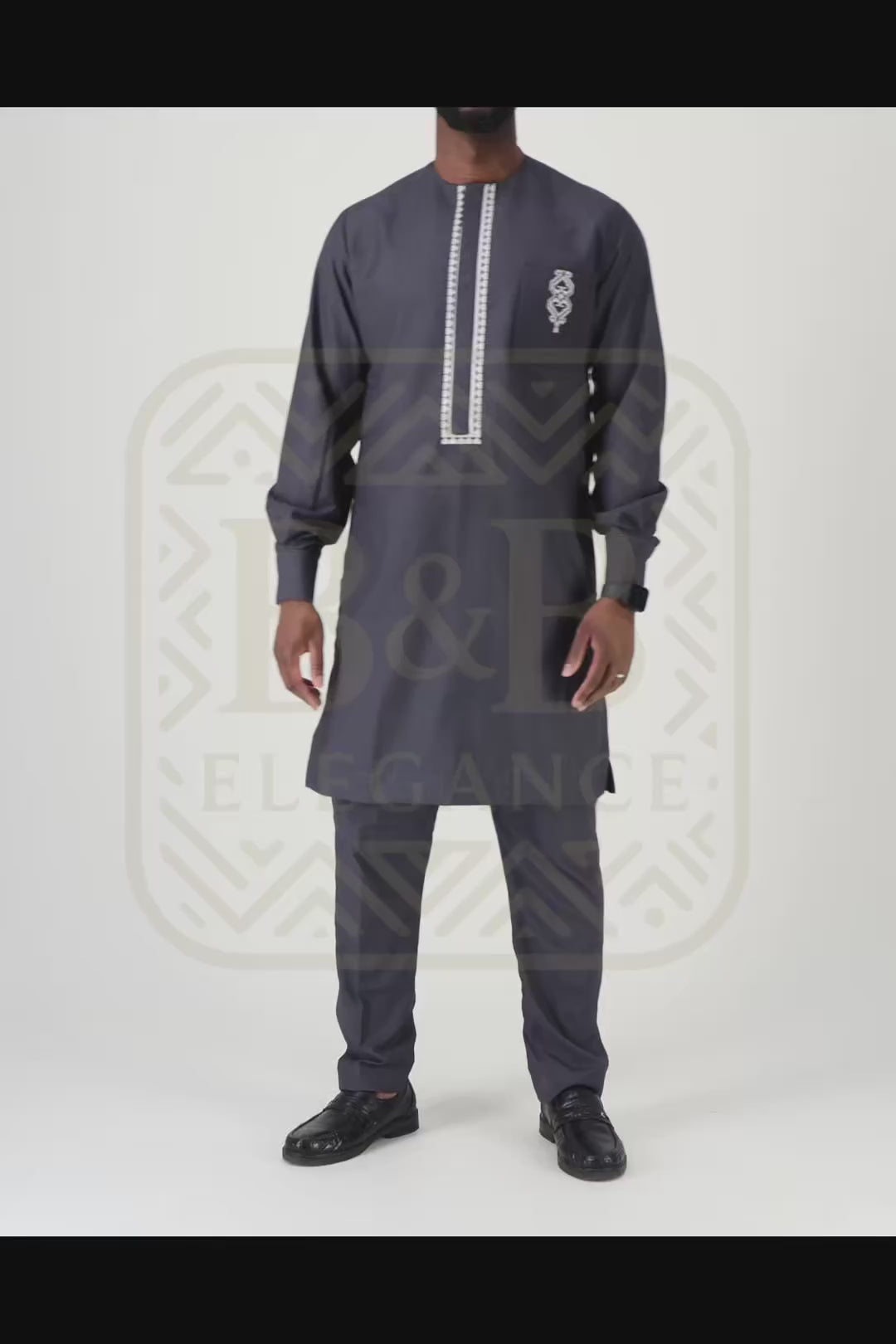 ensemble africain homme 2 pièces gris foncé brodé fait main sur mesure - tenue cérémonie mariage