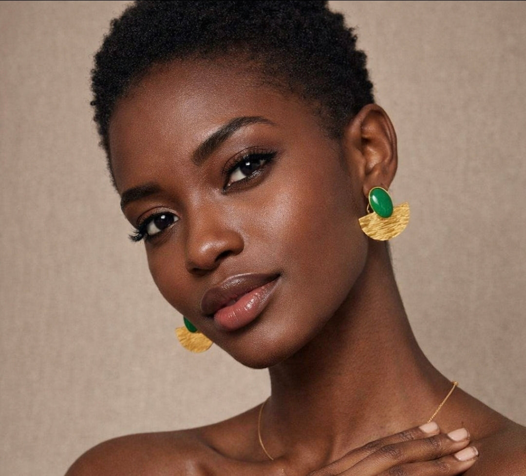 Boucles d’Oreilles Ethniques "Luna perle verte"