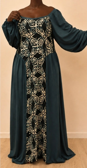 Robe africaine Batik verte – Fait main 